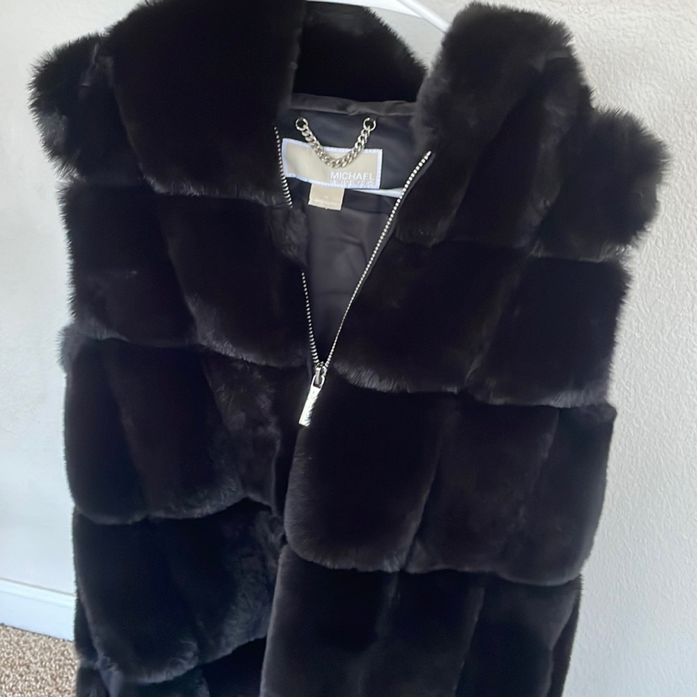Michael Kors Black Hooded Faux Fur Vest